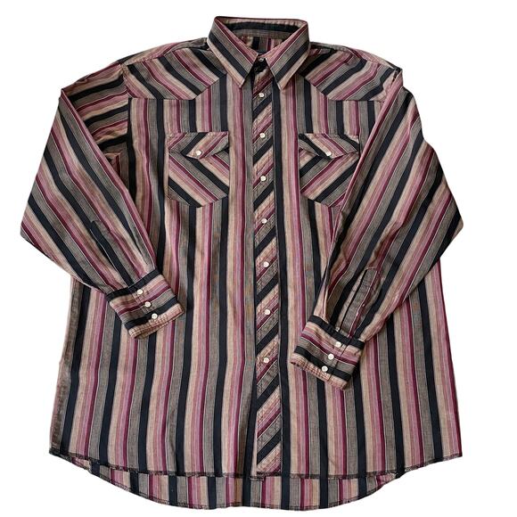 VTG Wrangler Cowboy Grunge Pearl Snap Shirt Striped Western Sz XL Cowboycore - Picture 1 of 9